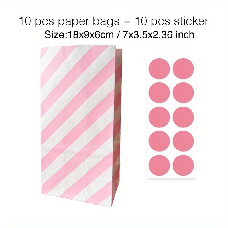 10 Pcs Colorful Solid Stripe and Polka Dot Stand-Up Bags with Stickers - 18x9x6cm Favor Gift Packing Treat Bags for Wedding
