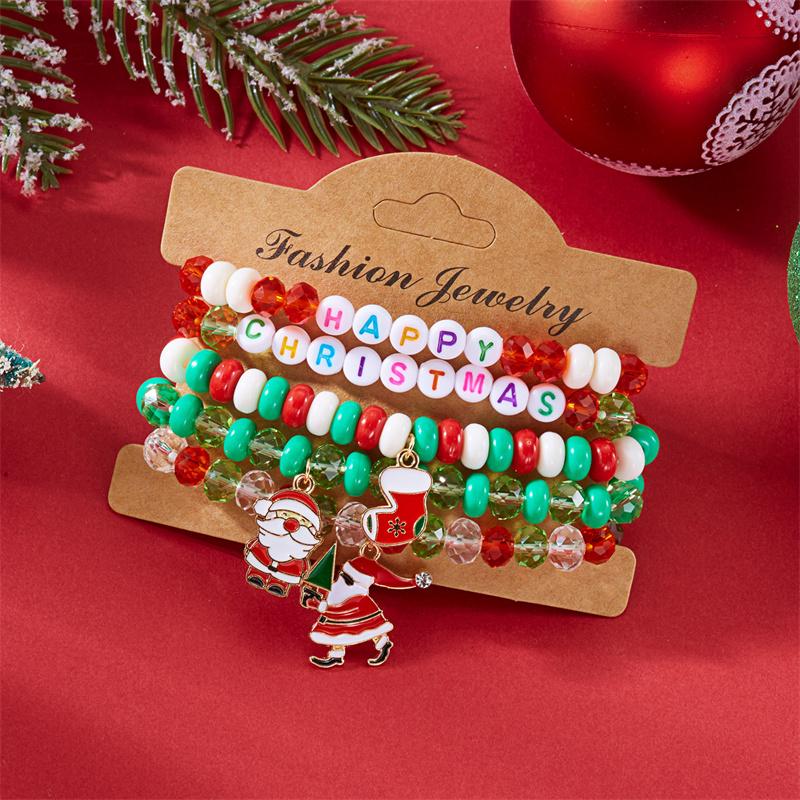 Handmade Soft Clay Beaded Christmas Bracelets Sets for Women Men Enamel Xmas Tree Bell Santa Snowflake Bracelets Trendy Jewelry