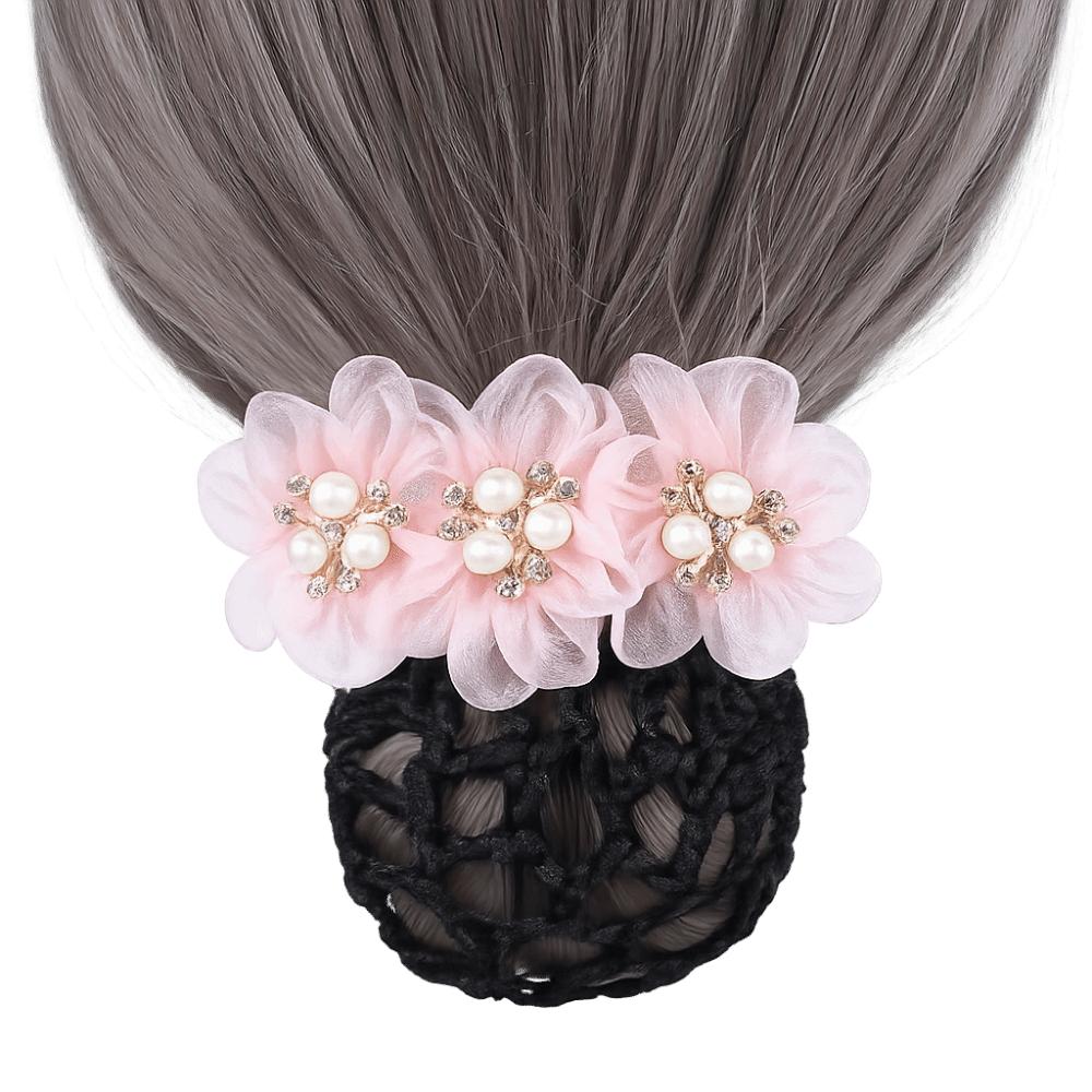 Imitation Pearl Delicate Flower Hair Net Dual-Use Cloth Cover Net Spring Clips Colorful Ornament Hair Accessories