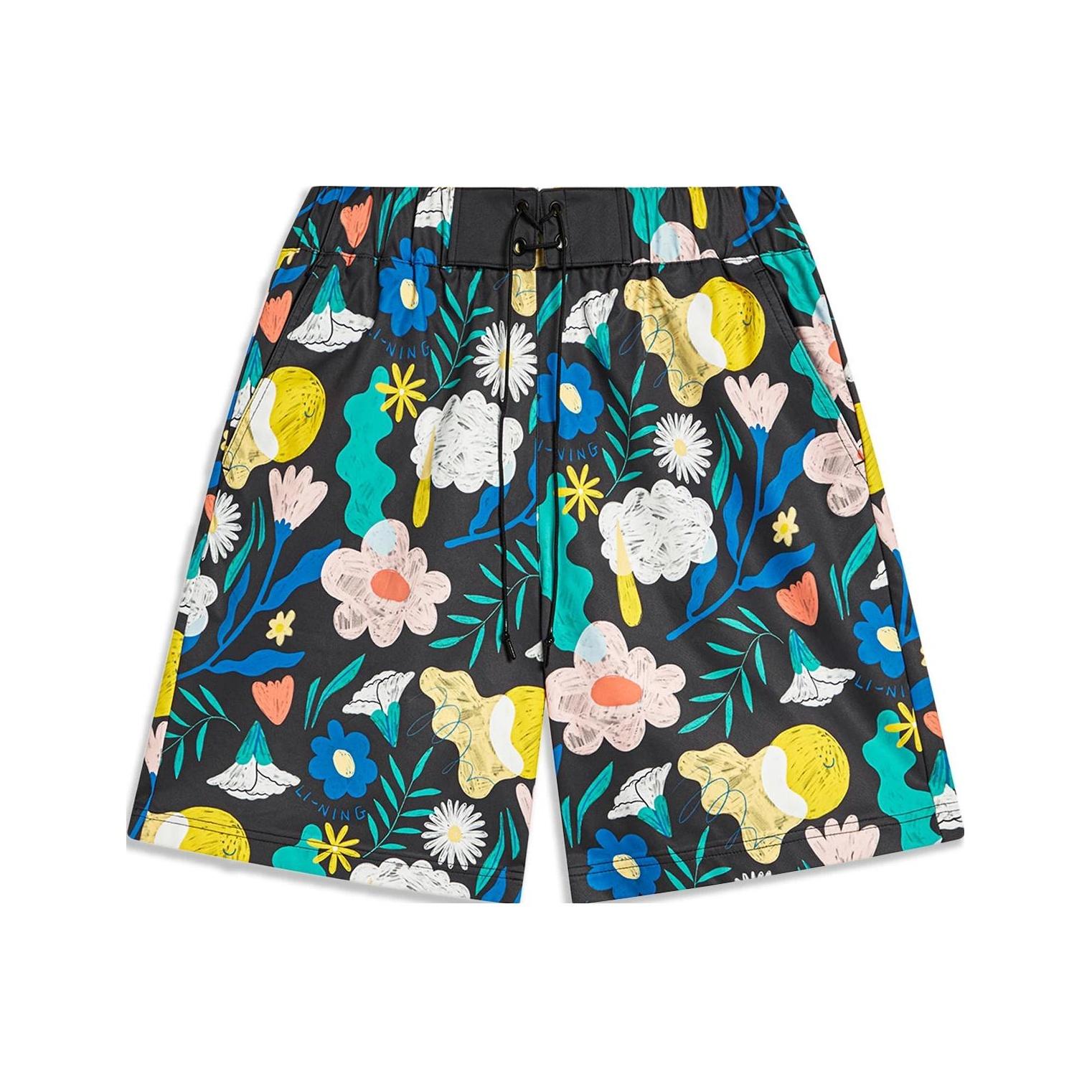 

Li Ning Sports Trend Series All Over Print Mid Rise Loose Fit Sports Shorts Unisex Shorts Black AKST443-1 XXL