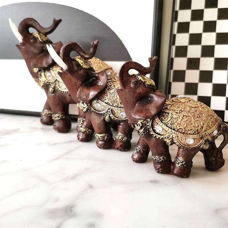 Resin Elephant Figurine Decorative Ornament Home Office Desk Entryway Chinese Style Red Gold