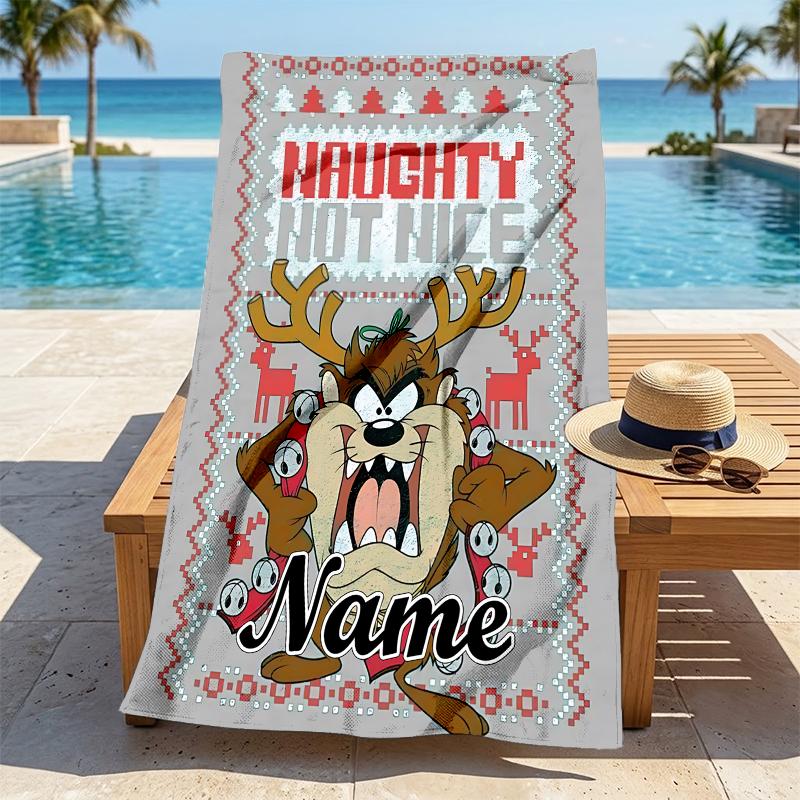 Custom Name Tazmanian Devil Stylish Digital Printing Beach Towel Quick‑Drying Absorbent Blanket for Beach Pool Gym Travel