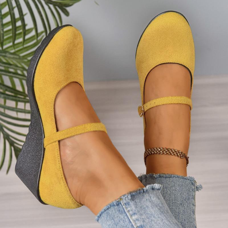 New spring and autumn solid color thick bottom light mouth comfortable suede soft bottom wedge heel round head single shoes women's shoes
