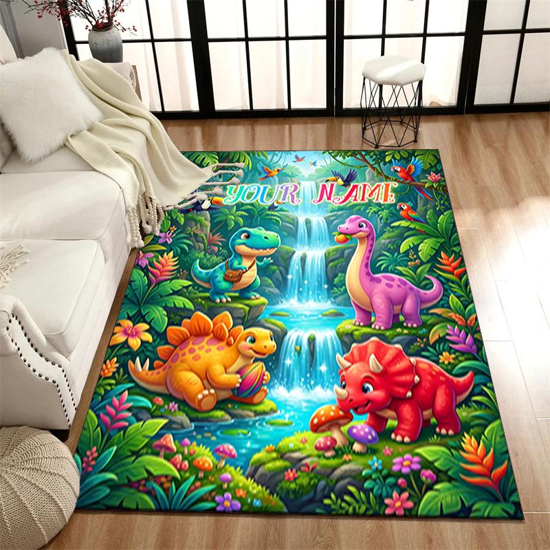 1PC Custom Name Dinosaur Adventure Jungle Theme Floor Mat Ideal for Living Room, Game Rooms, Office, Bedroom,Floor Mat Playful Design