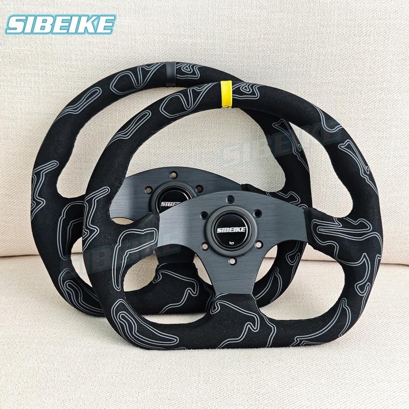 SIBEIKE D Shape Ultra Graffiti Suede Steering Wheel 12.6inch Universal Modified Car Sports Steering Wheel