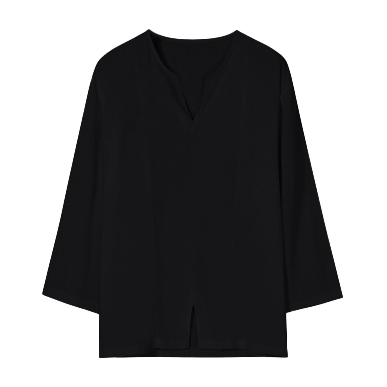 

Мужские мешковатые однотонные футболки из смеси хлопка с v-образным вырезом три четверти, топы, блузки XXXL чёрный