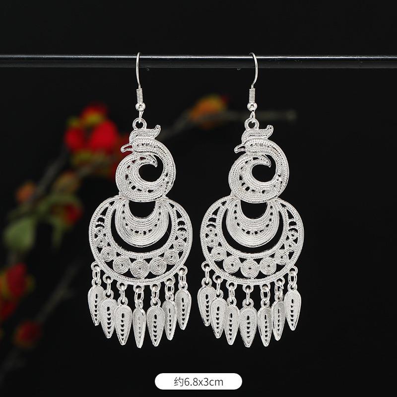 Miao Yin earrings retro exotic niche design long fringed earrings medium earrings women
