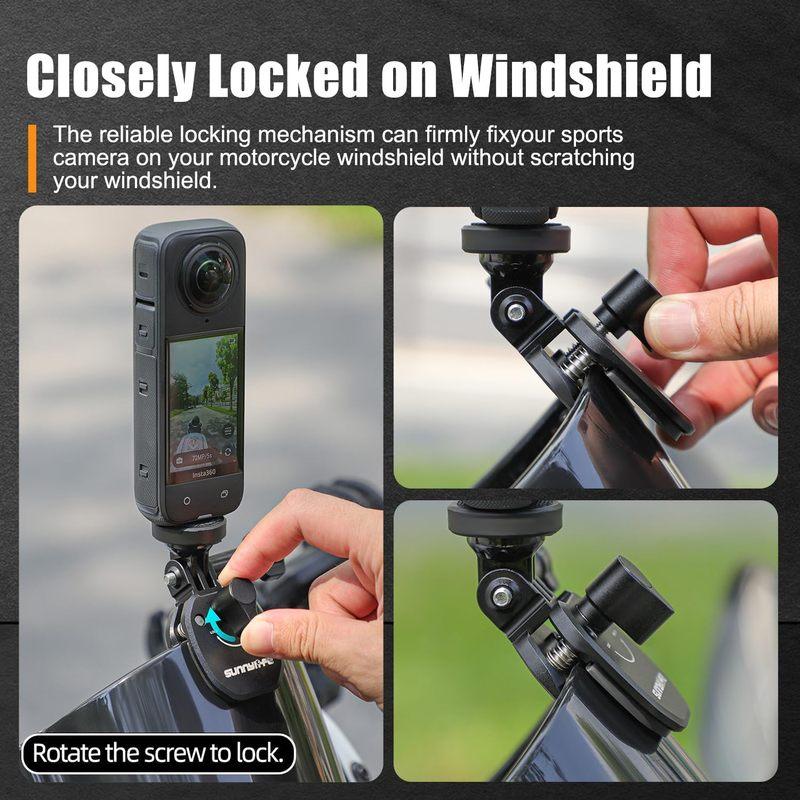 Sunnylife Motorcycle Windshield Mount Clamp Clip for insta360 X5 X4 X3 GO3S/ACE PRO2/Gopro Hero /DJI Action 5 Pro 4 3 2/Pocket 3