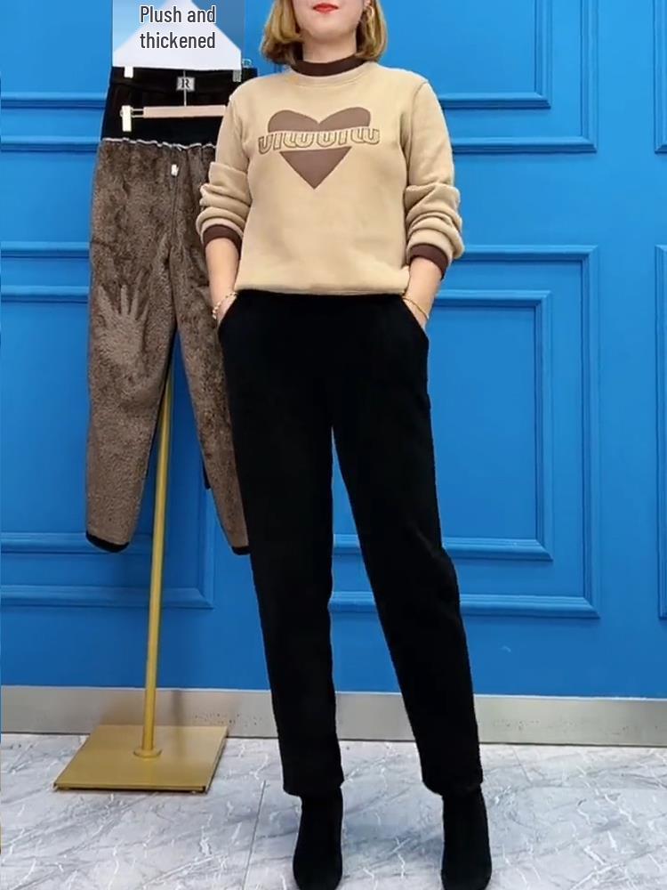 2024 Autumn/Winter Chenille Fleece-Lined Elastic Waist Straight-Leg Pants for Middle-Aged & Elderly Women