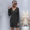 YYFS Women's Fashion Autumn Winter Solid Color Print Long Sleeve V-Neck Knitted Casual Dresses