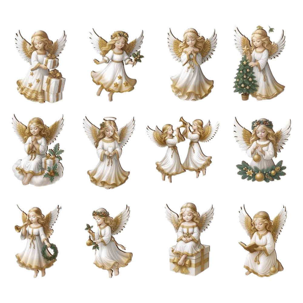 12pcs Wooden Christmas Tree Decor 2D Flat Girl-Shaped Pendant Christmas Gift Giving