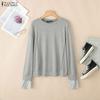 Women Casual Round Neck Loose Long Sleeve Tee Tops