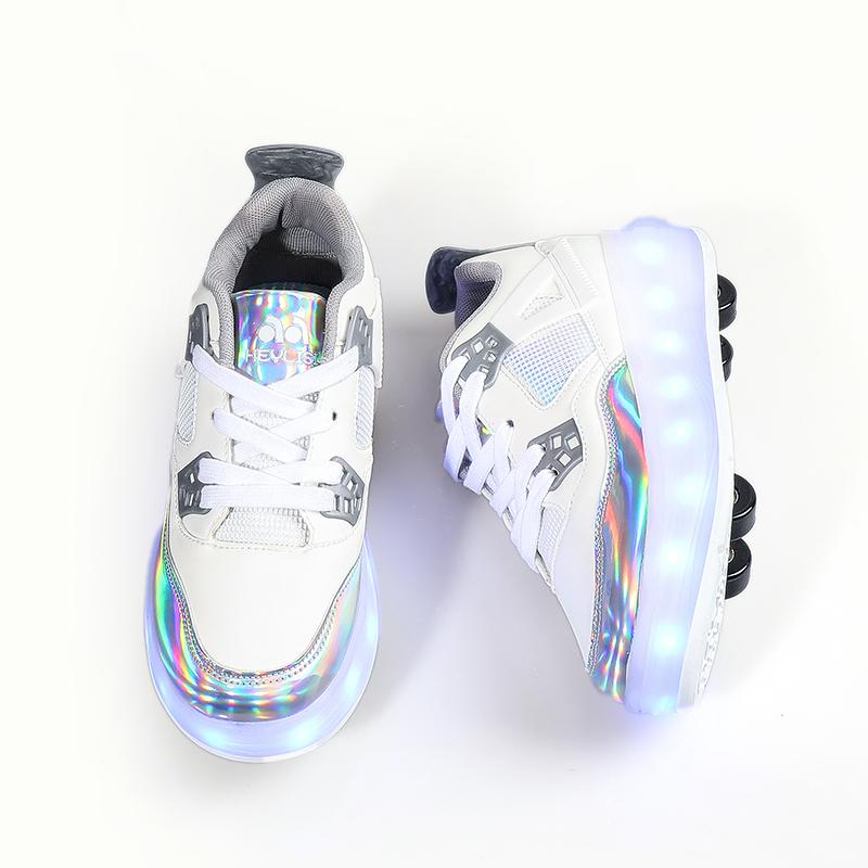 Pattini a rotelle per bambini, rimovibili, piatti, ricaricabili, LED, quattro ruote, scarpe sportive luminose, rosa, scarpe da ginnastica luminose da donna