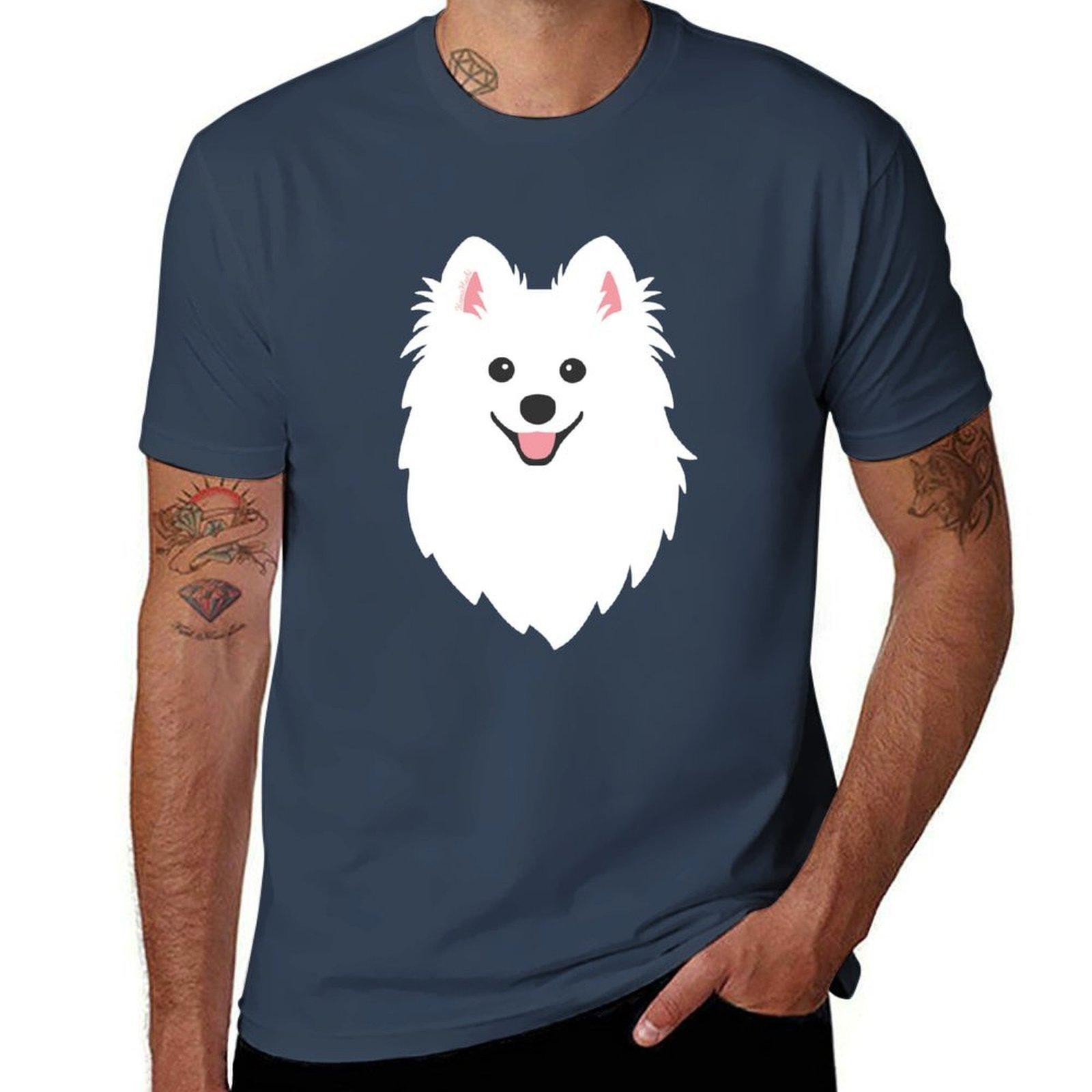 Happy Japanese Spitz Dog Aqua TShirt Basic Solid Color Short Sleeve Cotton Top S