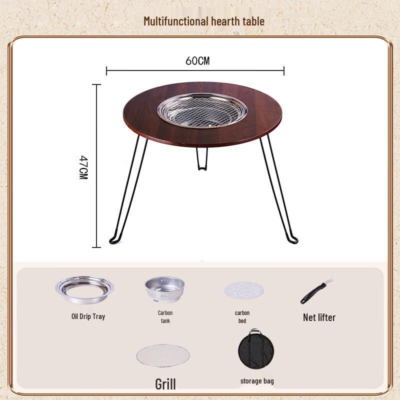 OEING Outdoor Smokeless BBQ Grill & Folding Tea Table Set 1