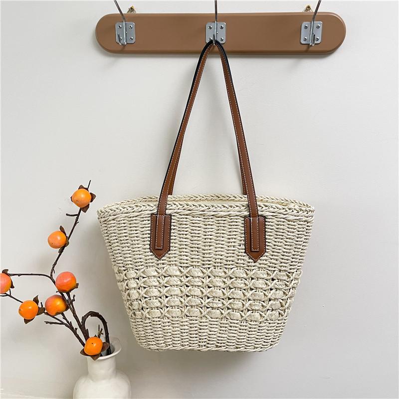 

Летняя новая мода нишевый дизайн популярная овощная корзина контрастного цвета соломенная сумка на плечо женская сумка бежевый