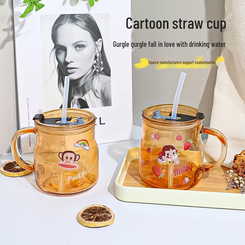 

Мультяшная стеклянная бутылка для воды с соломинкой OLOEY