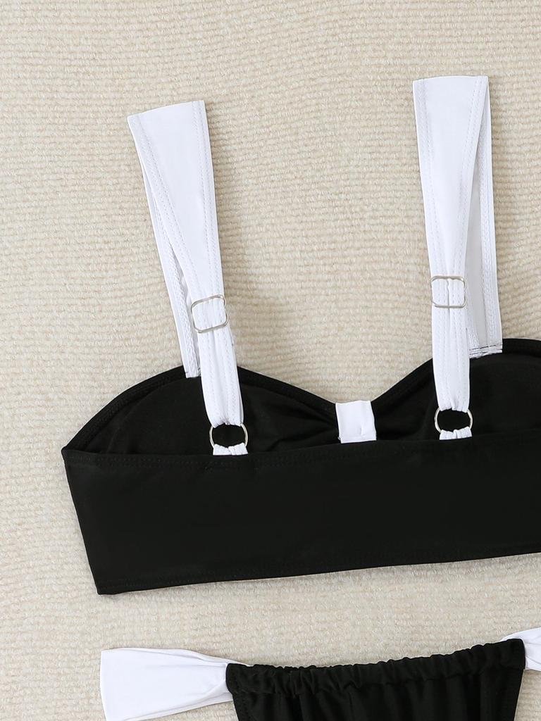 Women's Black and White Colorblock Bikini Swimwear - Fashionable, Sexy Two-Piece Swimsuit