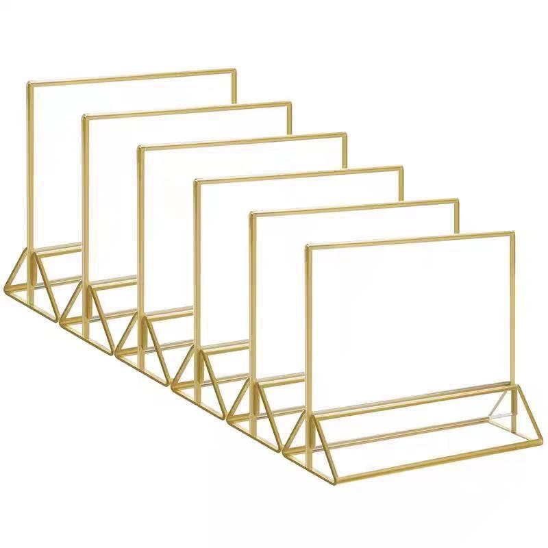 Transparent Gold-Edged Acrylic Table Card Holder for Weddings
