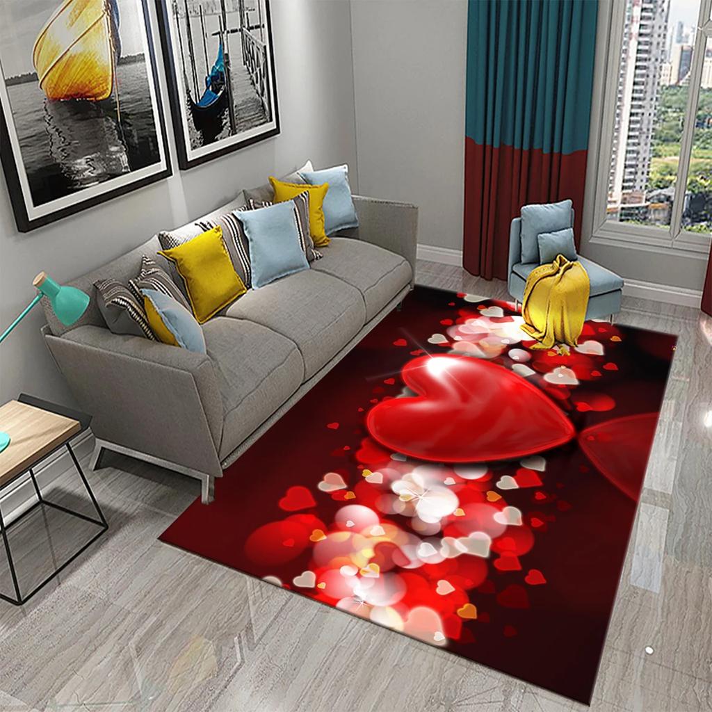 Romantic Valentines Day Love Printed Pattern Carpet Bedroom Non-slip Mat Home Living Room Bathroom Kitchen Home Decoration Mat