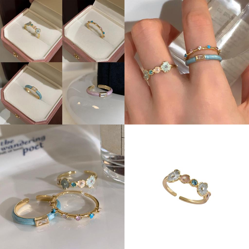 Stunning Glacier Mint Blue Enamel Ring Featuring Unique Floral Design For Women