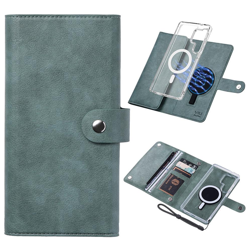 

VILI GVB-C Series for Samsung Galaxy S25 Ultra Case Compatible with MagSafe RFID Blocking Detachable Leather Phone Cover Green