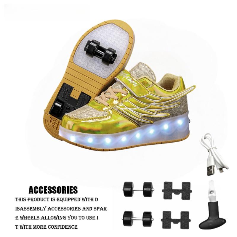 Boys Girls Kids USB Rechargeable Luminous Casual Sneakers LED Light Wheel Outdoor Parkour Roller Skates Sport