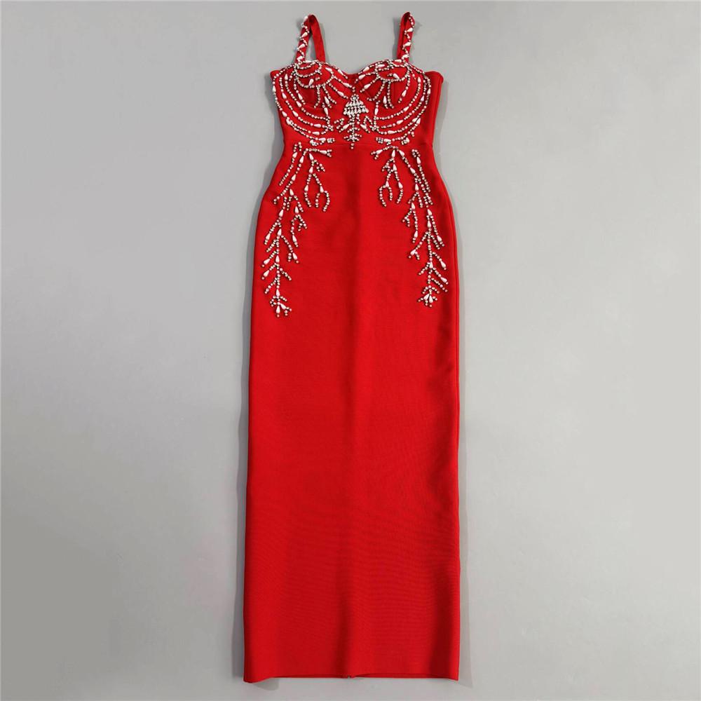 

Luxury Beaded Evening Gown: High-end Socialite Style Bandage Dress Large червоний