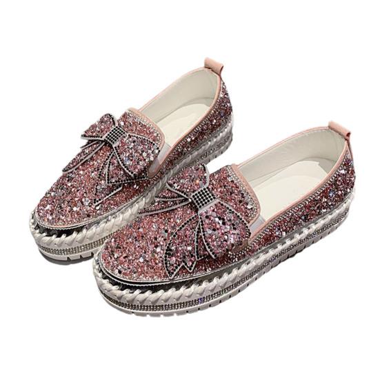 Kvinner Bowknot Rhinestones Low Top Platform Sneakers Walking Loafers Nurse Shoes