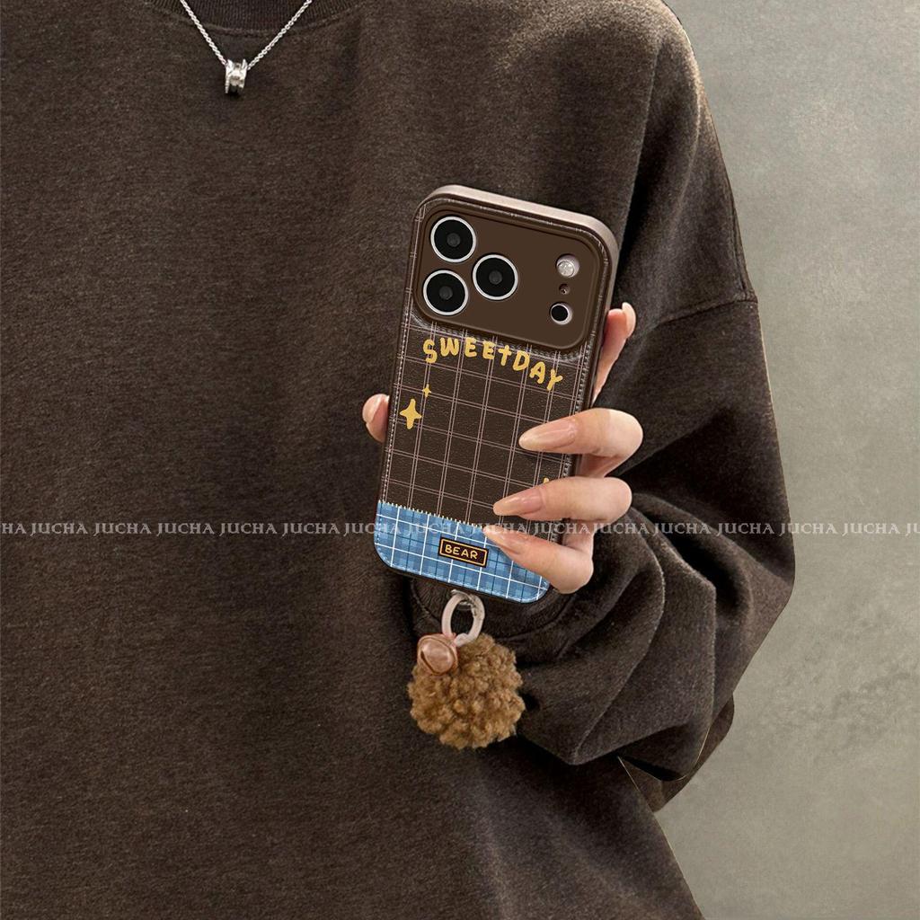 High-End Light Luxury iPhone 16 Pro Case with Plush Little Bear Pendant Design, Also Fits iPhone 17 and 15.