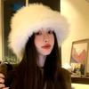 High sense imitation fur mink fluffy bucket hat female lady wind big head circumference plush hat winter warm pullover hat