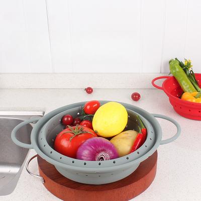 Silicone Drain Basket Folding Fruit and Vegetable Basket Round Fruit Basket Retractable Strainer Kitchen Tools