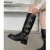 British Casual Skinny French Versatile Black Boots Women's Western Cowboy Knight Boots