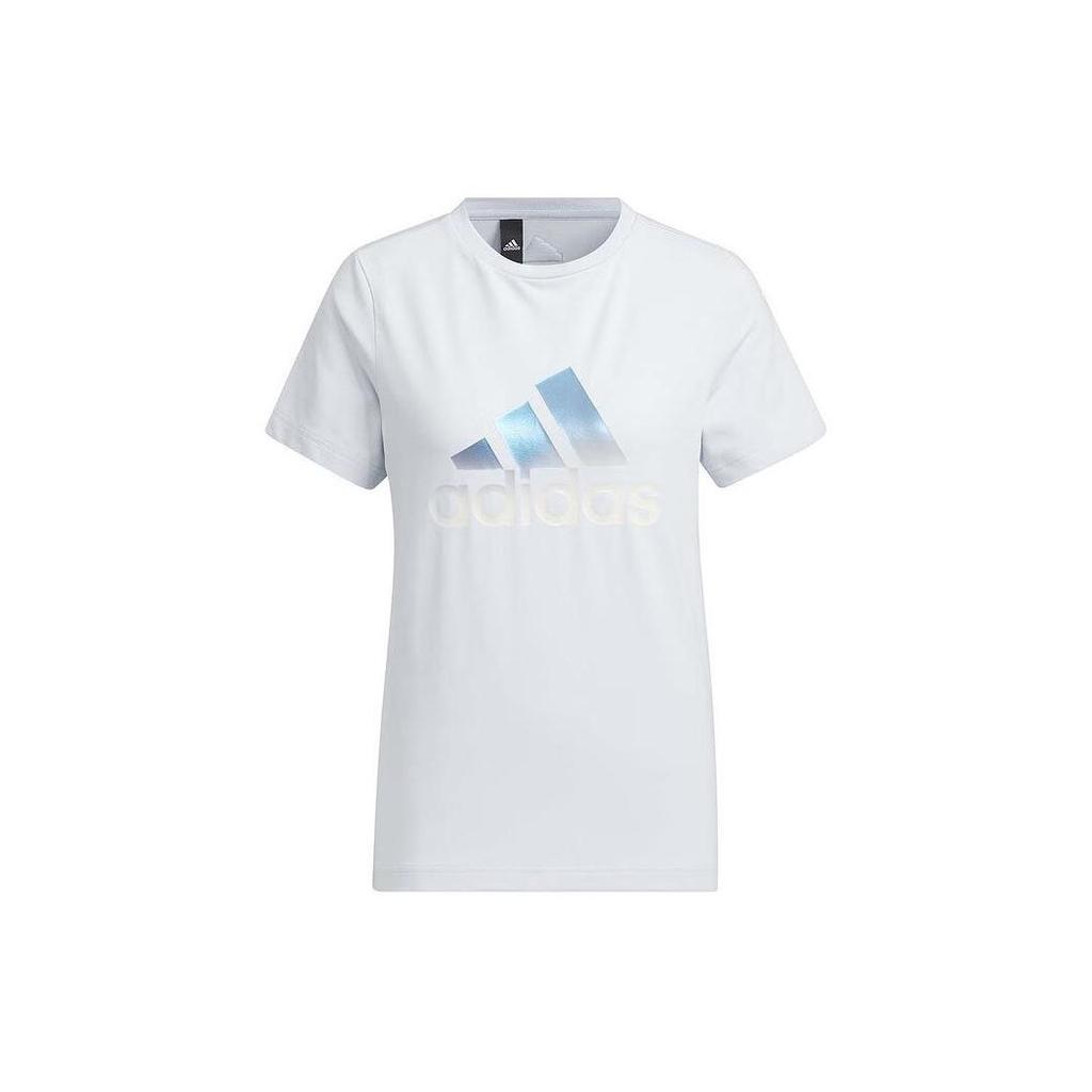 Adidas Logo Print Casual Crew Neck T-Shirt Women Tops Light-Blue IM8887