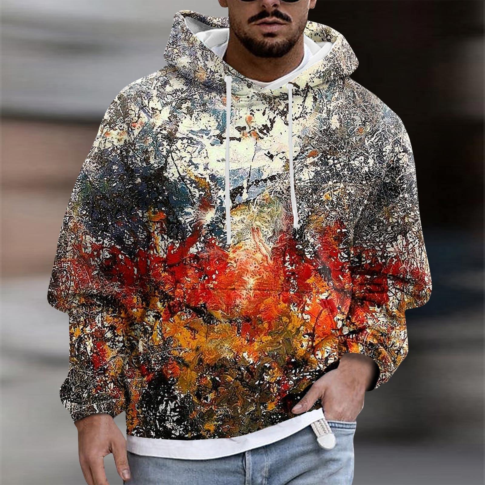 

Модный свободный мужской и женский свитер с капюшоном с длинным рукавом и принтом XXL красный