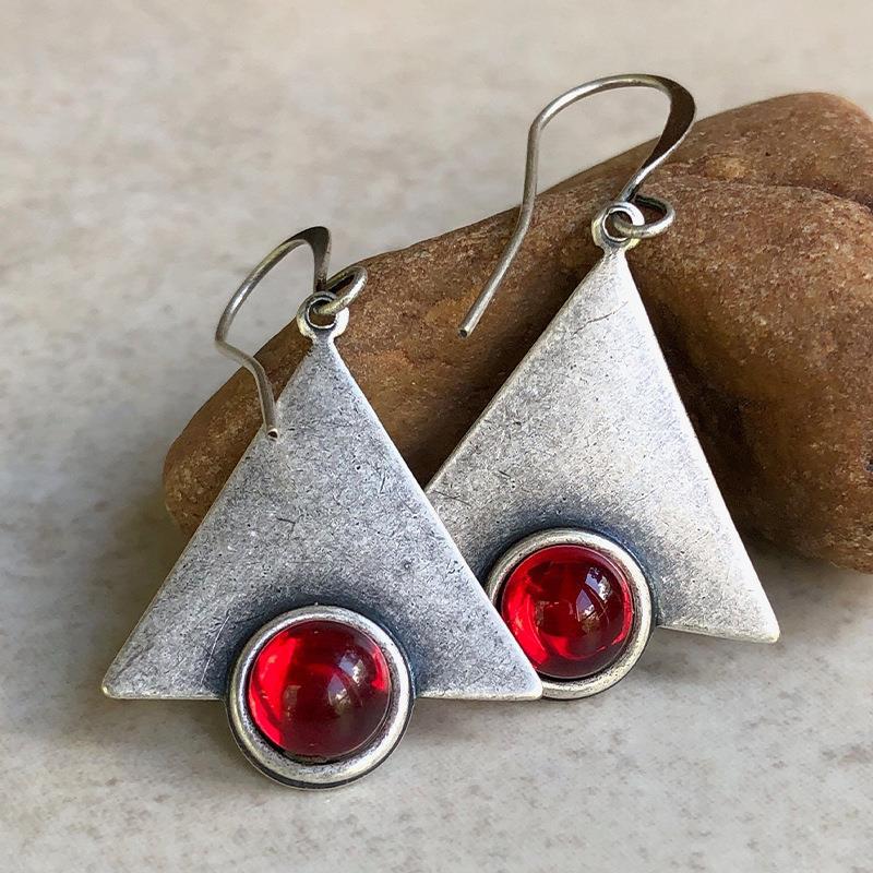 New Large Geometric Metal Dangle Earrings For Women Purple Stone Asymmetrical Earring Female Retro Free Gift Wholesale