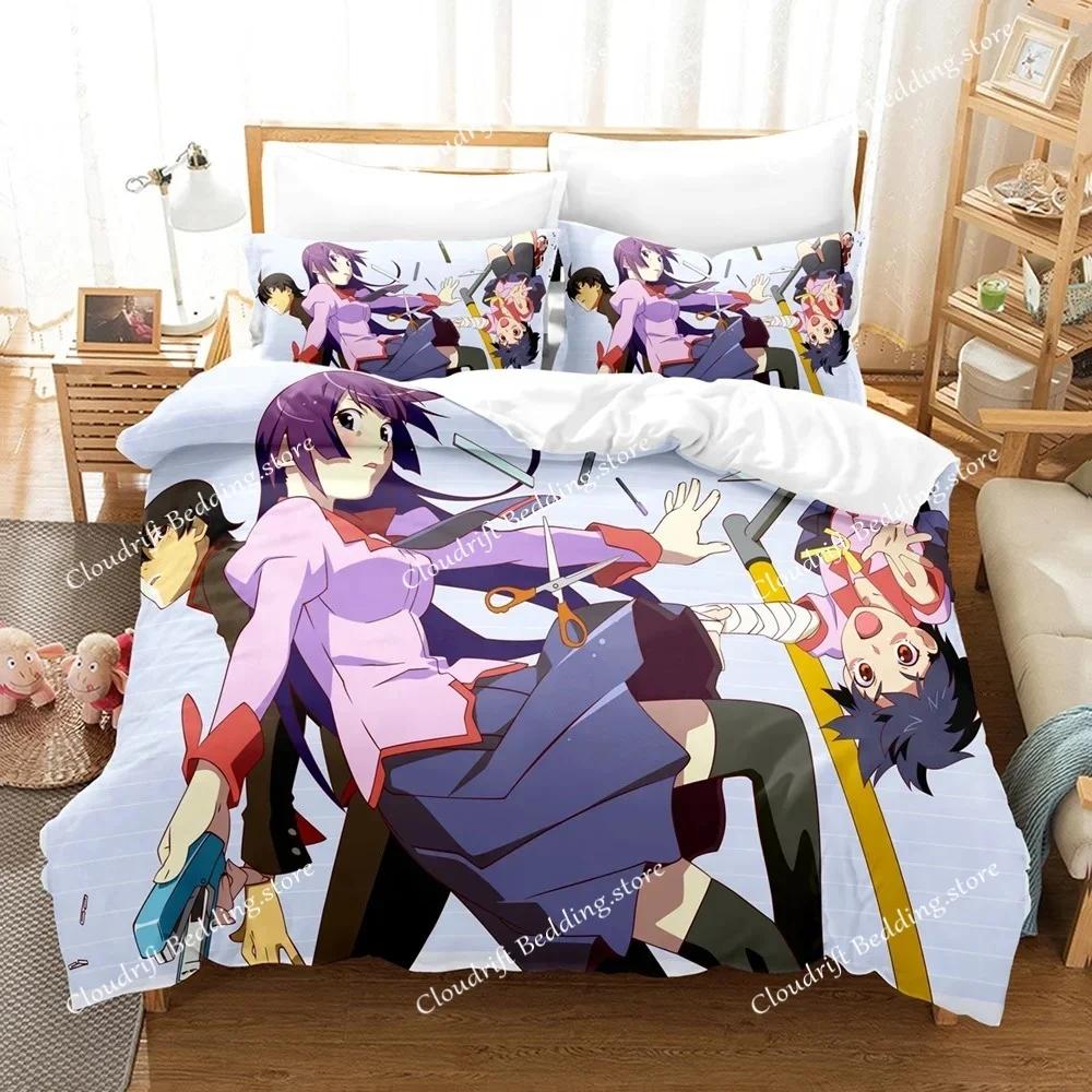 Neues 3D-Druck Monogatari Serie Bettwäsche-Set Anime Araragi Koyomi Bettbezug Doppel Einzel Voll Queen King Erwachsener Kinder Steppdeckenbezug02
