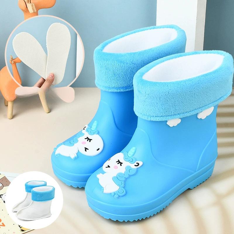 Children's Rain Boots, Girls' Drawstring with Fleece, Boys' Anti Slip Water Shoes, Cartoon Cute Rain Boots, Children's Rain Shoes
