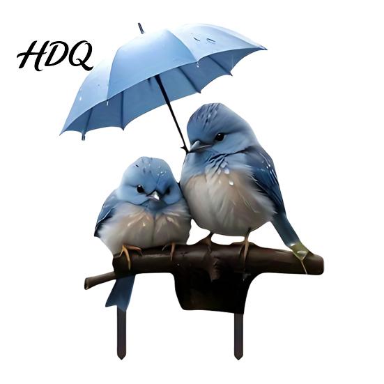 Waterproof Garden Stakes Blue Birds Stake Couple with Umbrella Yard Art Gifts for Bird Lovers Outdoor Ornament Lawn Flower Bed Decor Decoration