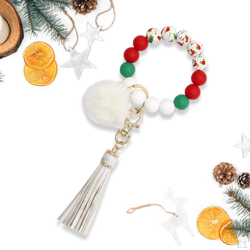 Beaded Bracelet Keychain Bangle Keys Holder with Tassel