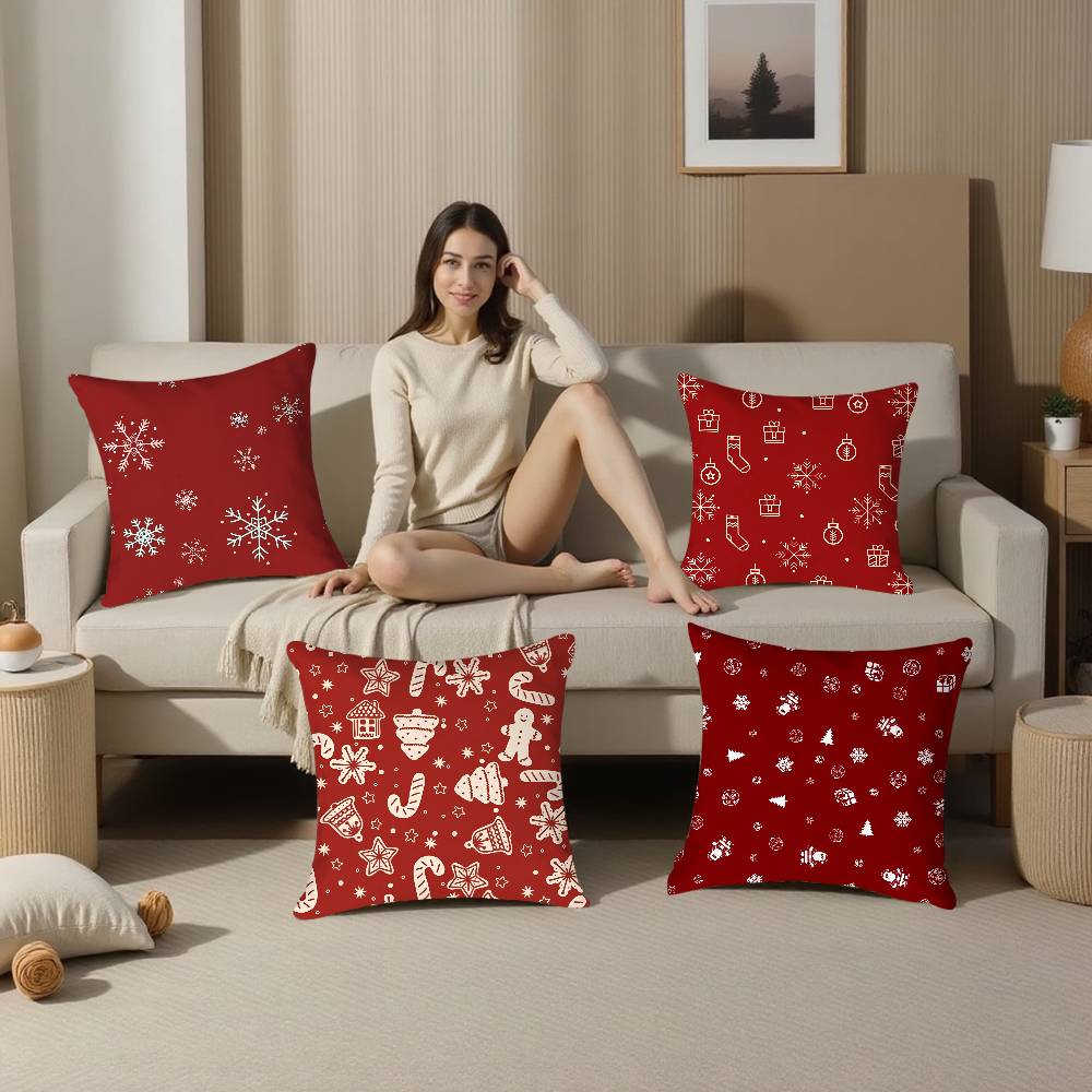 Christmas Red Bell Socks Santa Claus Pillow Case Plush Fabric Soft Double Sided Print Sofa Cushion Cover Throw Pillow Covers