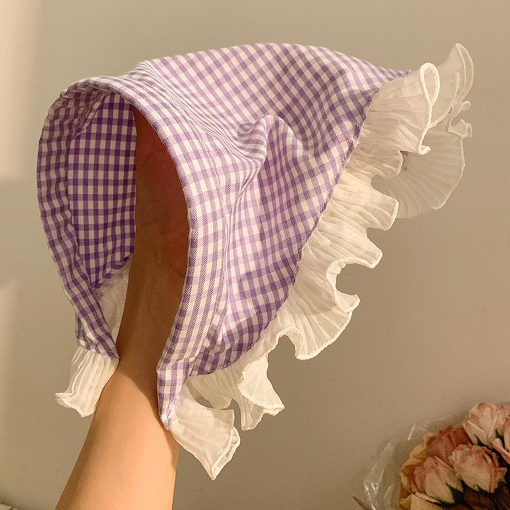 INS Lace Plaid Hair Scarf Women Korean Triangle Hair Band Travel Photo Headband Sunscreen Headscarf Girls Cotton Neckerchief