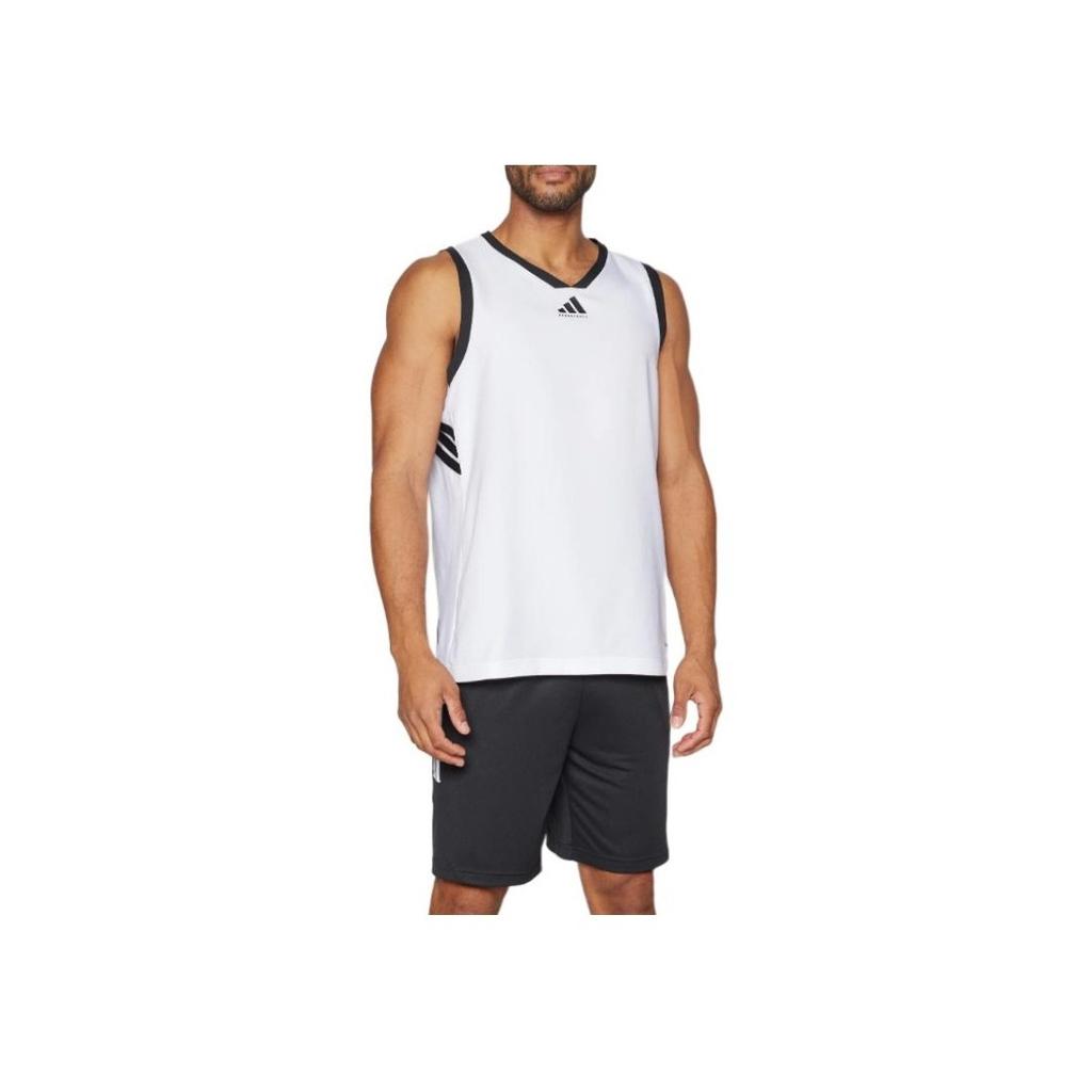 Adidas Logo Detail V-Neck Sleeveless Basketball Jersey Men Tops White JN0337