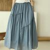 Johnature Women Patchwork Vintage Skirts Elastic Waist Solid Color High Quality Cloths Soft Women A-Line Skirts