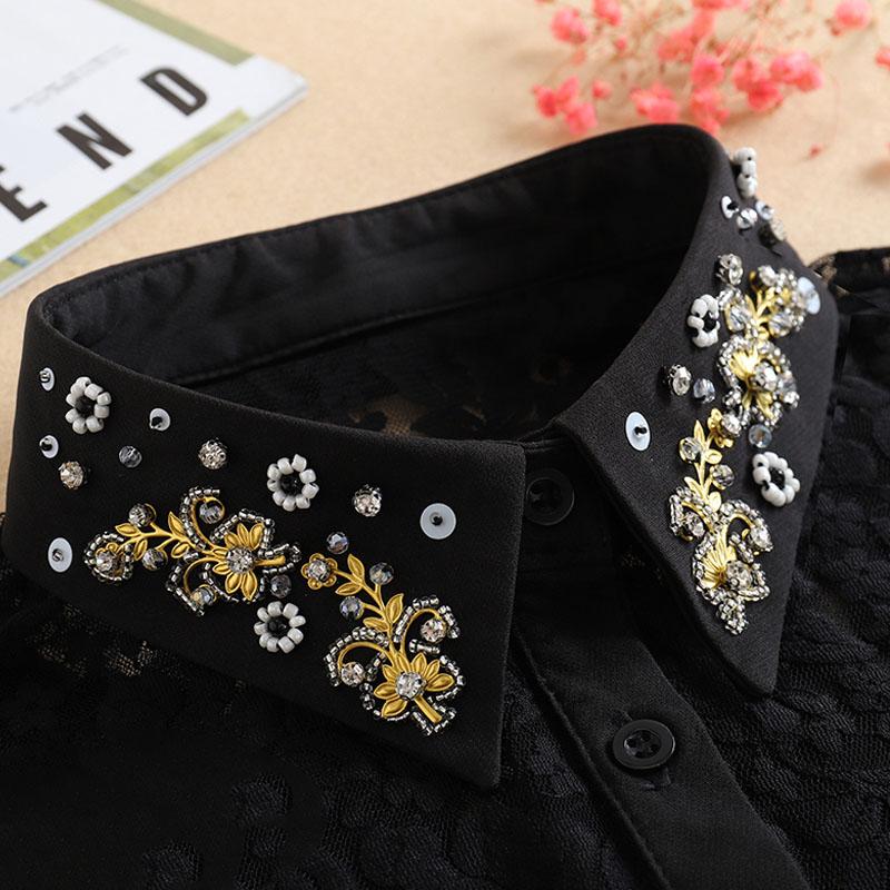 Vintage White Woman Fake Collar Black Crystal Lady Detachable Collar shirt Neckwear False Collar With Beads Clothing Accessories