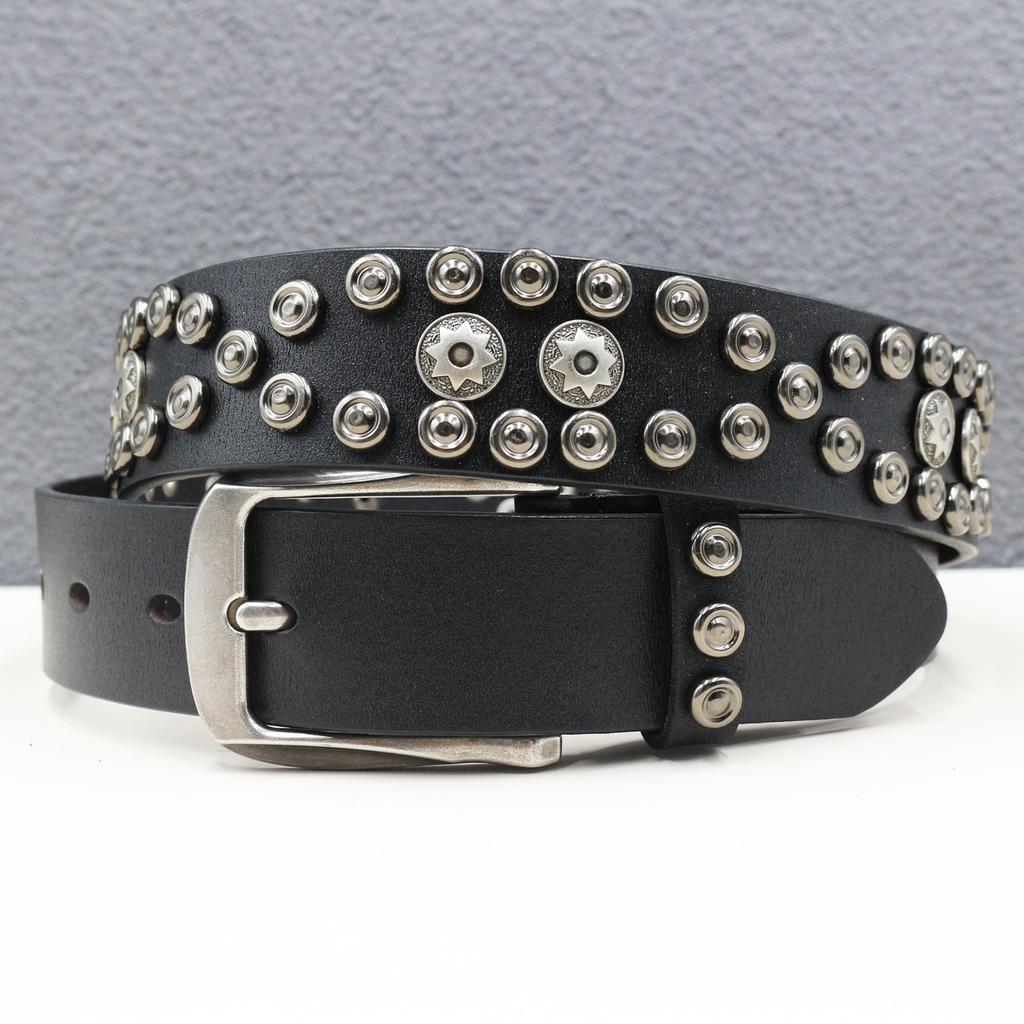 Belt Western Rivet Belt Genuine Leather Star Hollow Gothic Heavy Industry American Belt