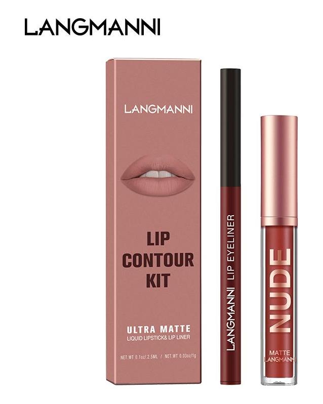 Langmanni Lipgloss Lipliner-Set 2 Sets nicht klebendes Cup-Matt-Lipgloss-Set
