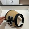 Summer Raffia Hand-woven Sunshade Empty Top Hat Sweet Pearl Flower Natural Grass Sunscreen Sun Hat