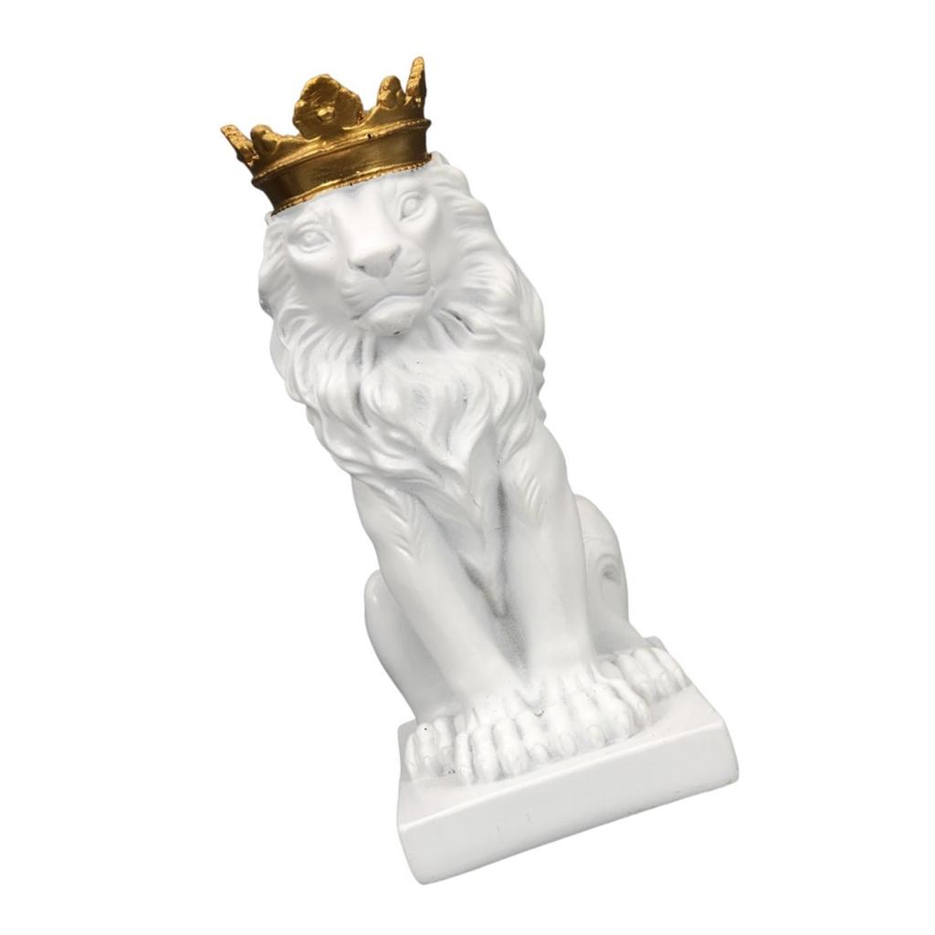 Lion with Crowned Statue Resin Table Decoration Ornament 14.5cm for Home and Office Decoration Unique