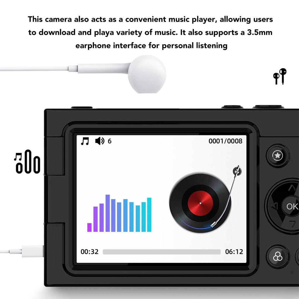 4K digitální fotoaparát, 48MP vloggingová kamera s 28x digitálním zoomem, automatické/manuální ostření, 2,83palcový displej, kompaktní cestovní videokamera s 80 retro filtry